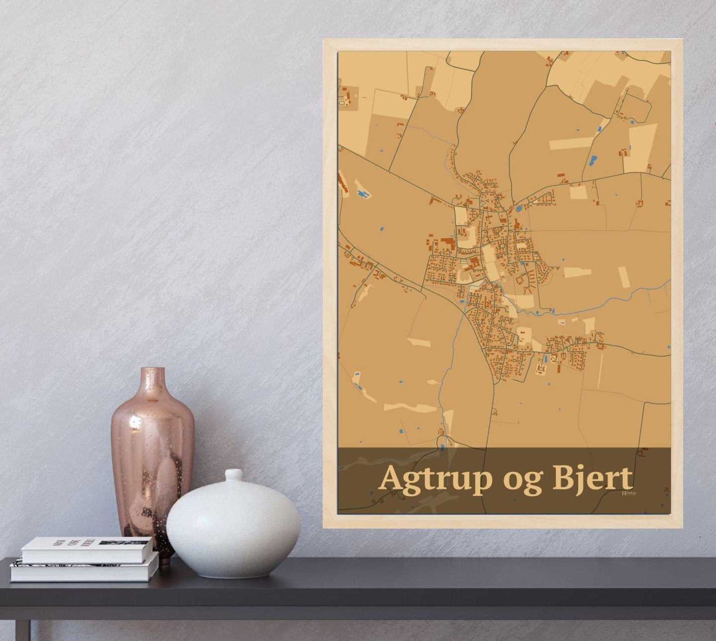 Agtrup Og Bjert plakat i farve og HjemEgn.dk design firkantet. Design bykort for Agtrup Og Bjert