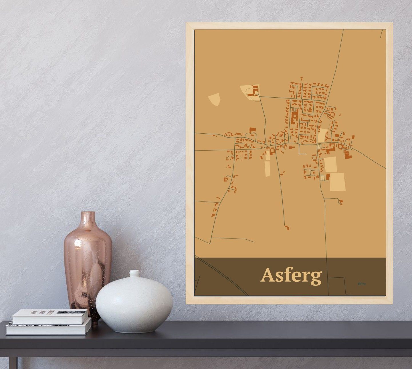 Asferg plakat i farve og HjemEgn.dk design firkantet. Design bykort for Asferg