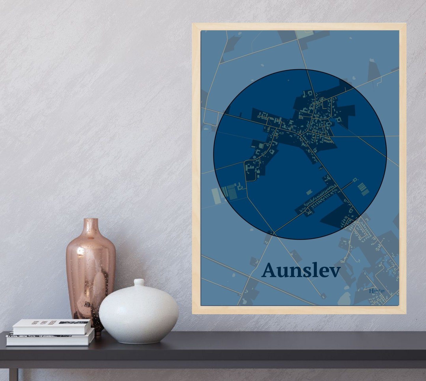Aunslev plakat i farve og HjemEgn.dk design centrum. Design bykort for Aunslev