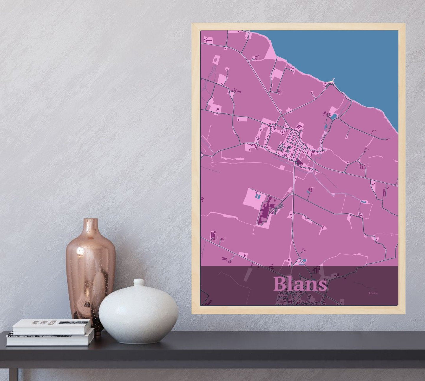 Blans plakat i farve og HjemEgn.dk design firkantet. Design bykort for Blans