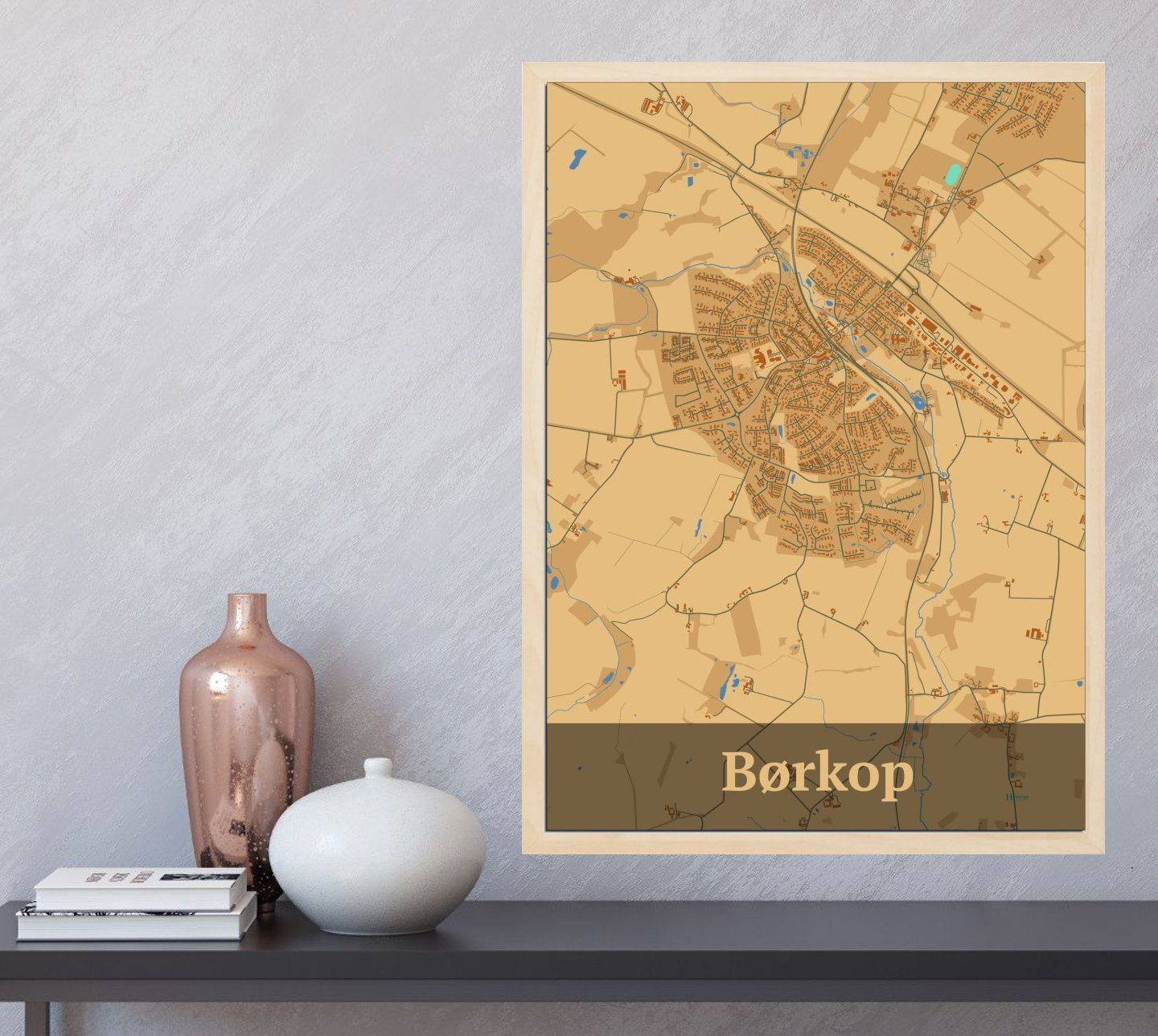 Børkop plakat i farve og HjemEgn.dk design firkantet. Design bykort for Børkop