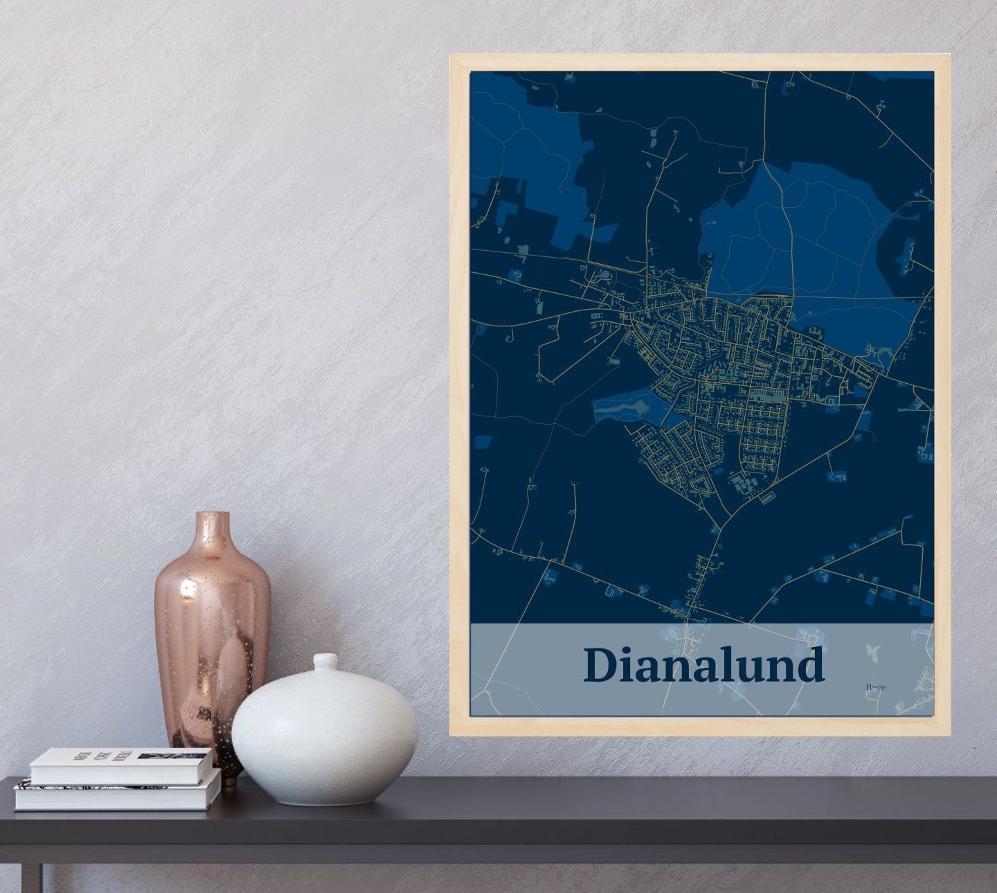 Dianalund plakat i farve og HjemEgn.dk design firkantet. Design bykort for Dianalund