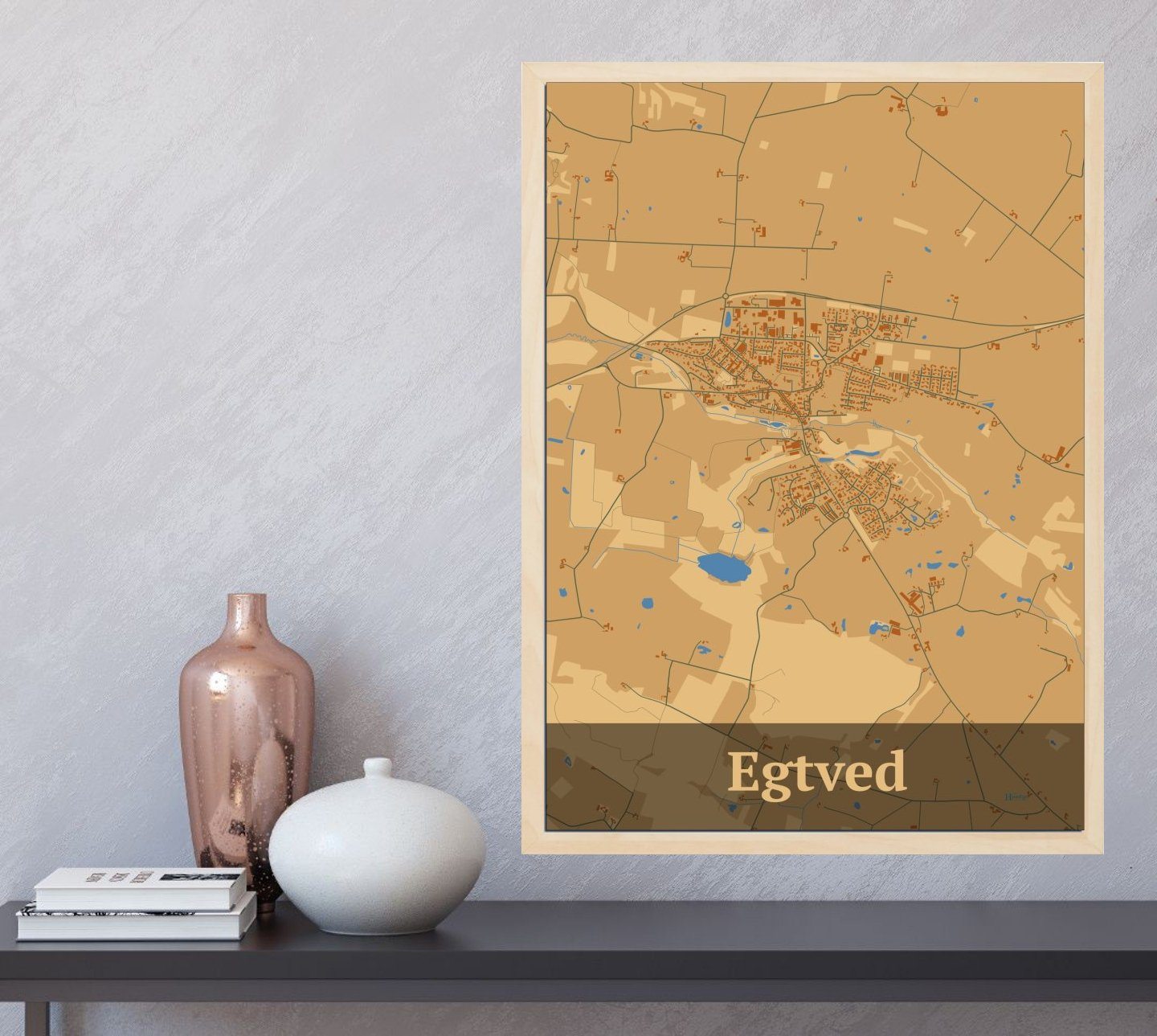 Egtved plakat i farve og HjemEgn.dk design firkantet. Design bykort for Egtved