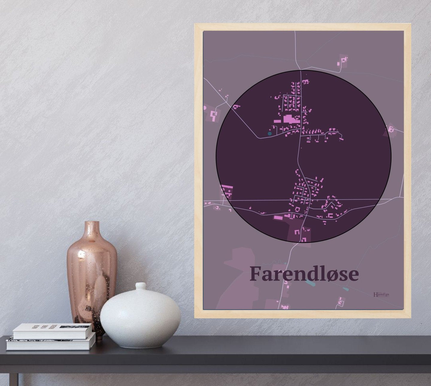 Farendløse plakat i farve og HjemEgn.dk design centrum. Design bykort for Farendløse