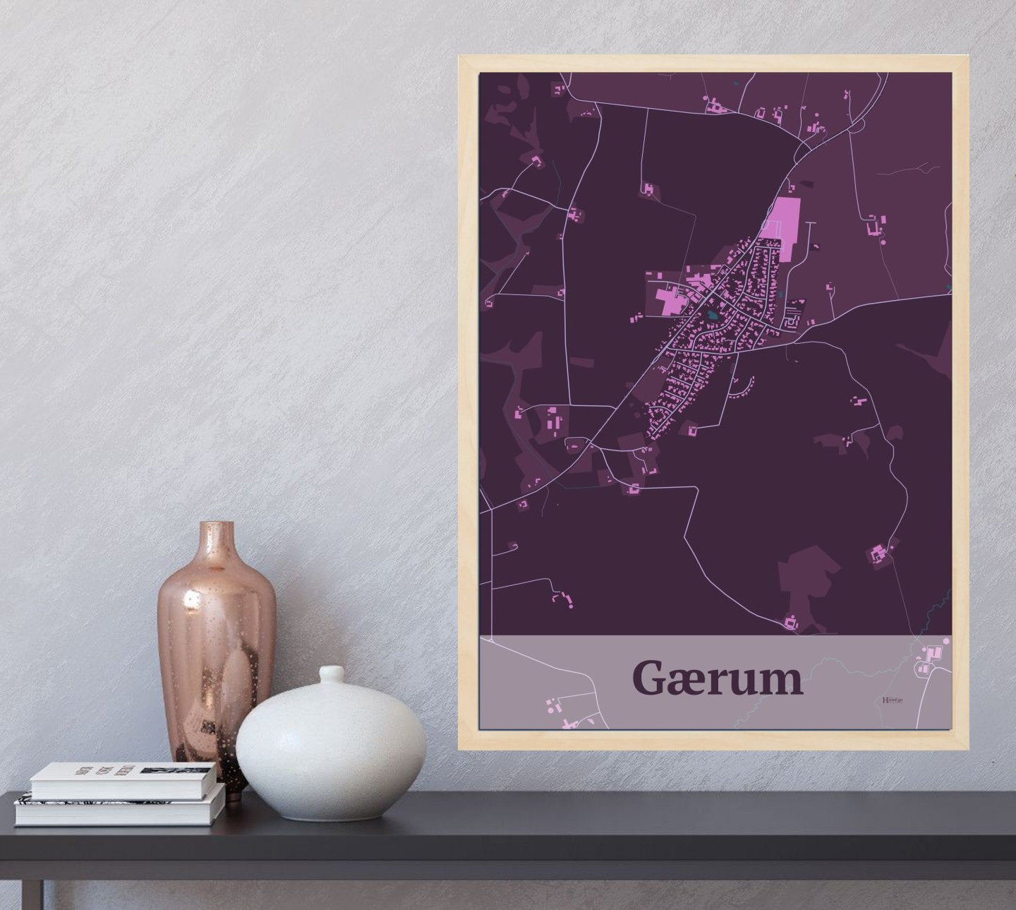 Gærum plakat i farve og HjemEgn.dk design firkantet. Design bykort for Gærum