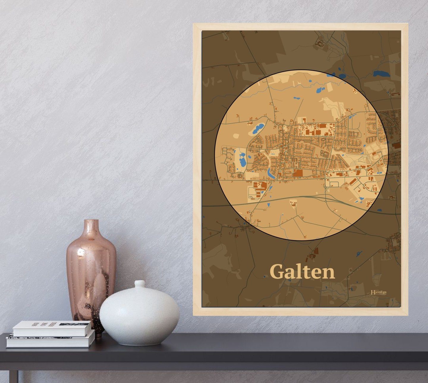 Galten plakat i farve og HjemEgn.dk design centrum. Design bykort for Galten