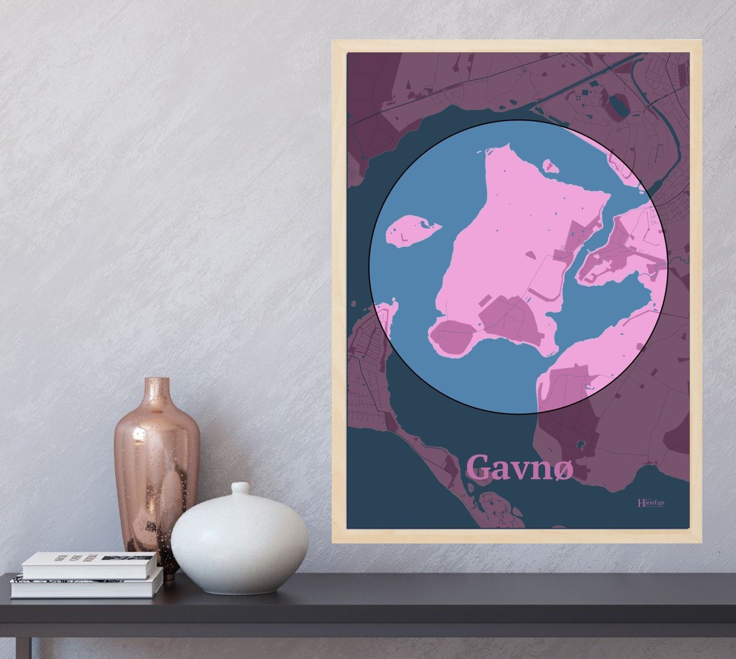 Gavnø plakat i farve og HjemEgn.dk design centrum. Design ø-kort for Gavnø