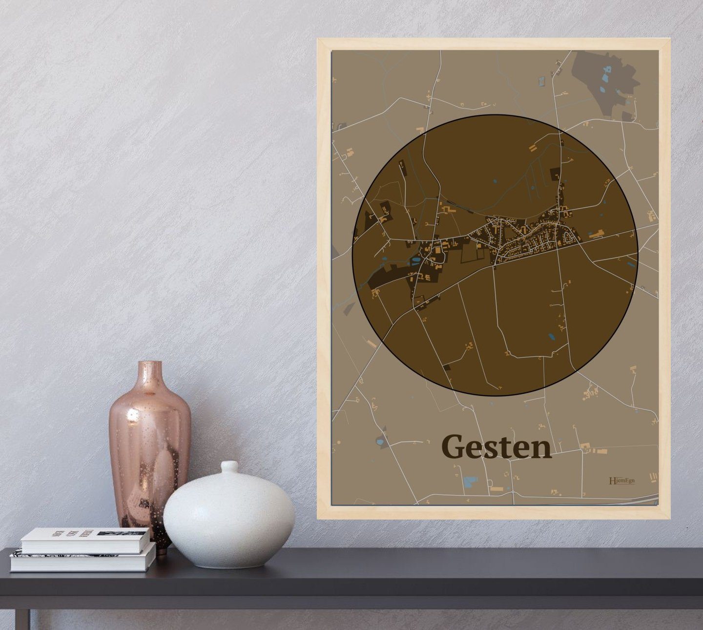 Gesten plakat i farve og HjemEgn.dk design centrum. Design bykort for Gesten