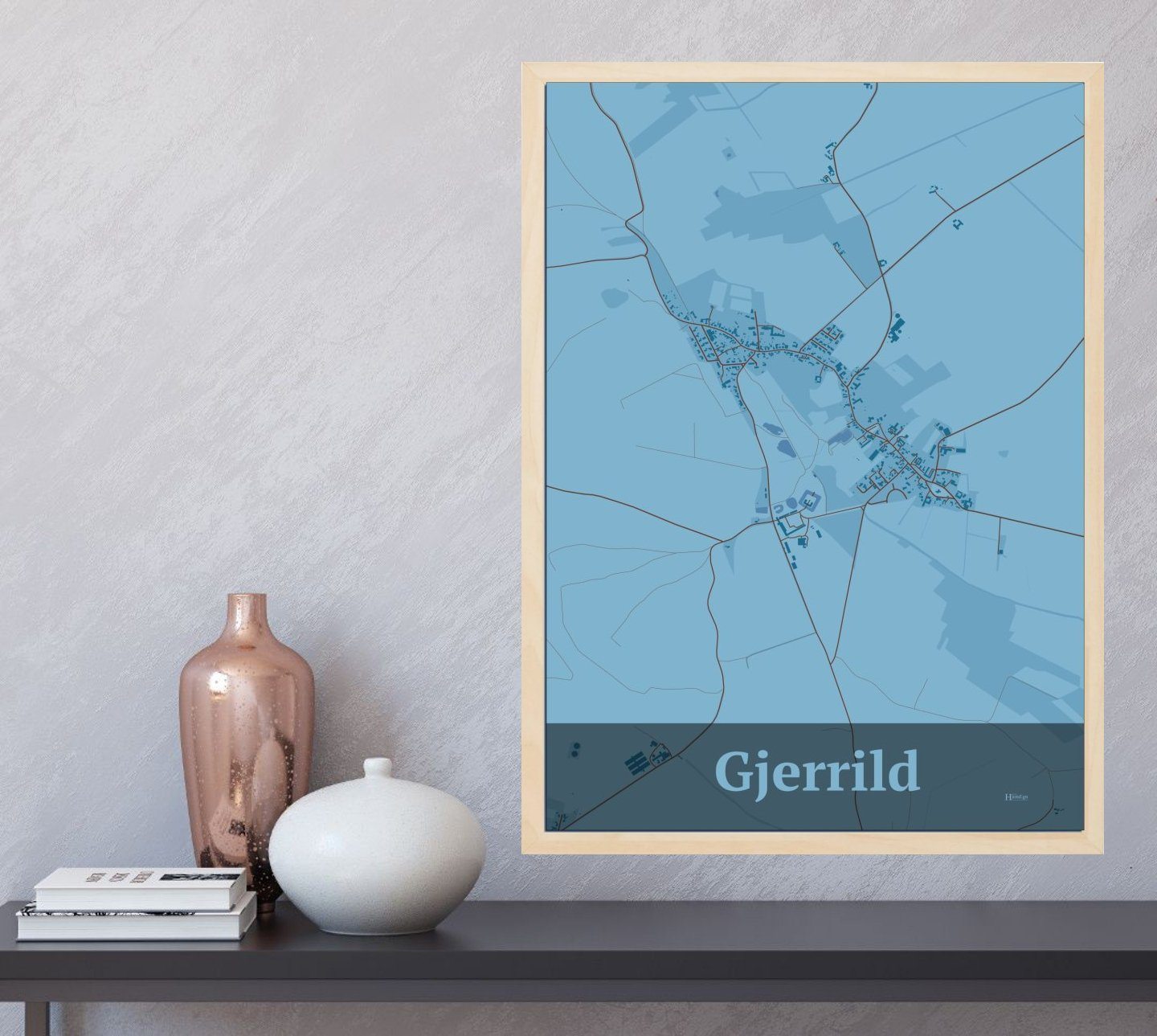 Gjerrild plakat i farve og HjemEgn.dk design firkantet. Design bykort for Gjerrild