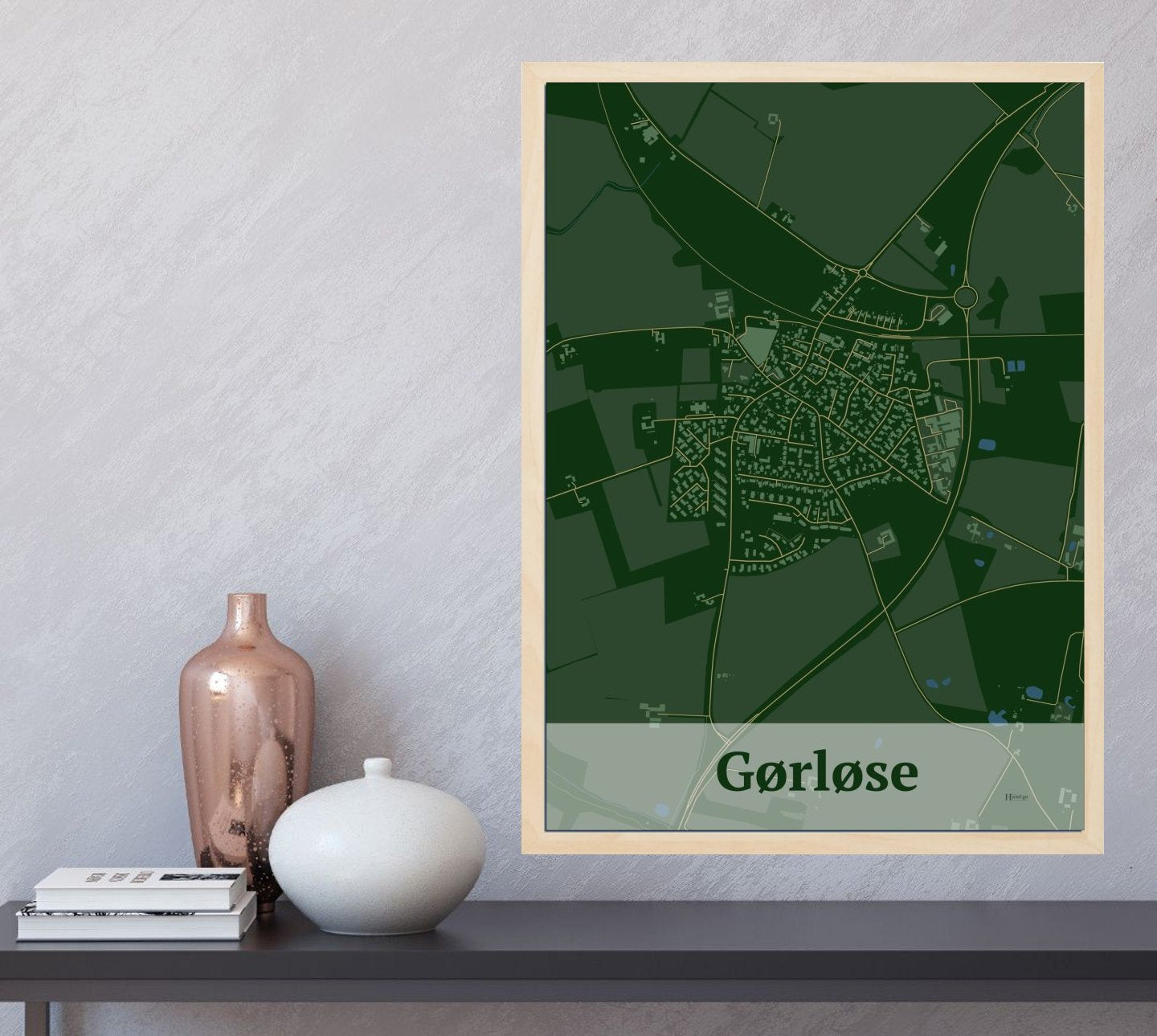 Gørløse plakat i farve og HjemEgn.dk design firkantet. Design bykort for Gørløse