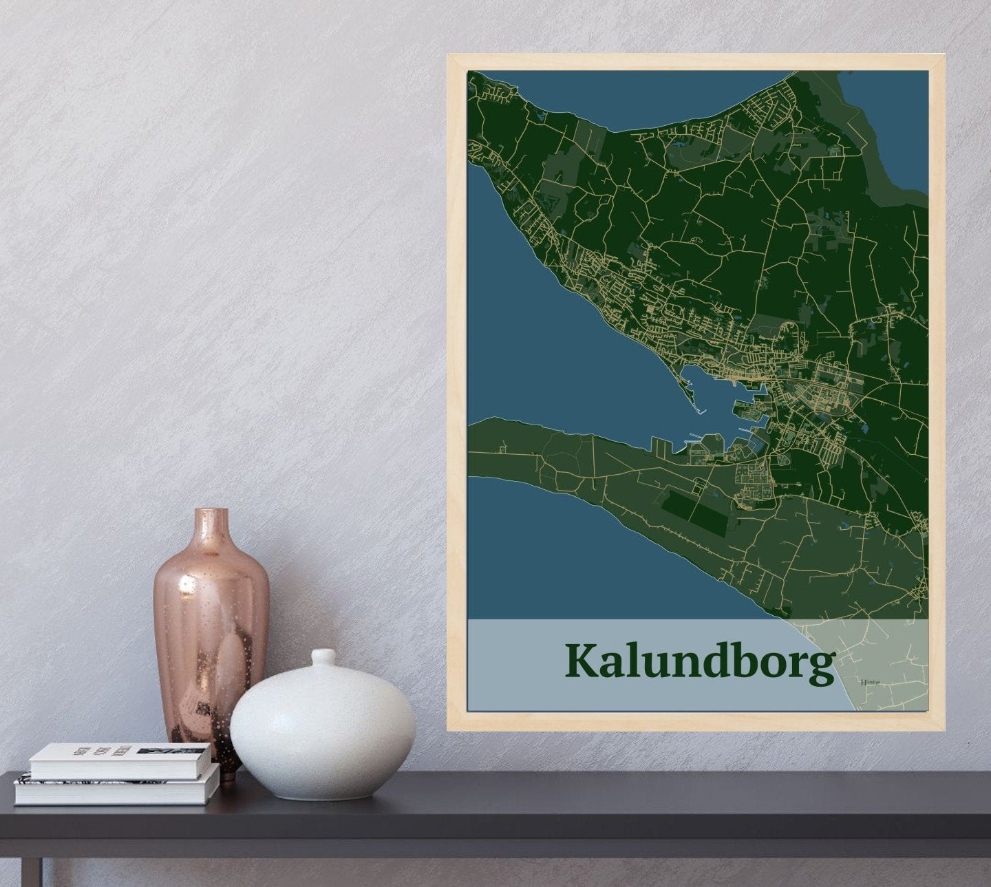 Kalundborg plakat i farve og HjemEgn.dk design firkantet. Design bykort for Kalundborg