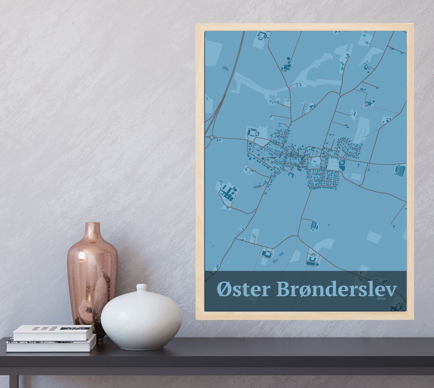 Øster Brønderslev plakat i farve og HjemEgn.dk design firkantet. Design bykort for Øster Brønderslev