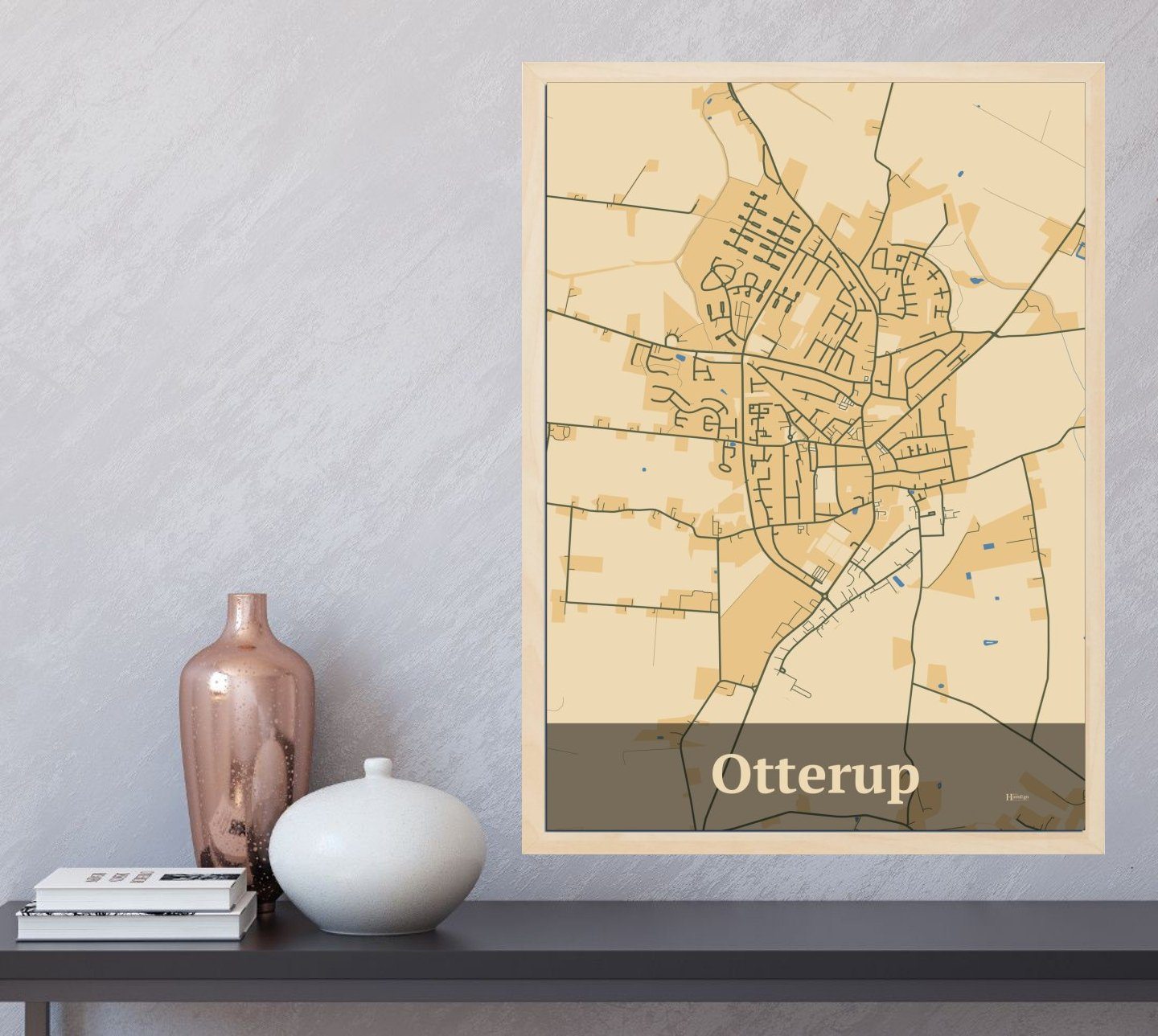Otterup plakat i farve og HjemEgn.dk design firkantet. Design bykort for Otterup