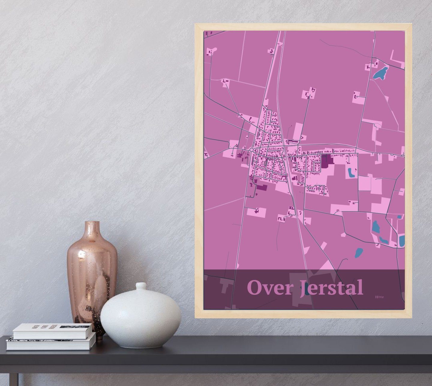 Over Jerstal plakat i farve og HjemEgn.dk design firkantet. Design bykort for Over Jerstal