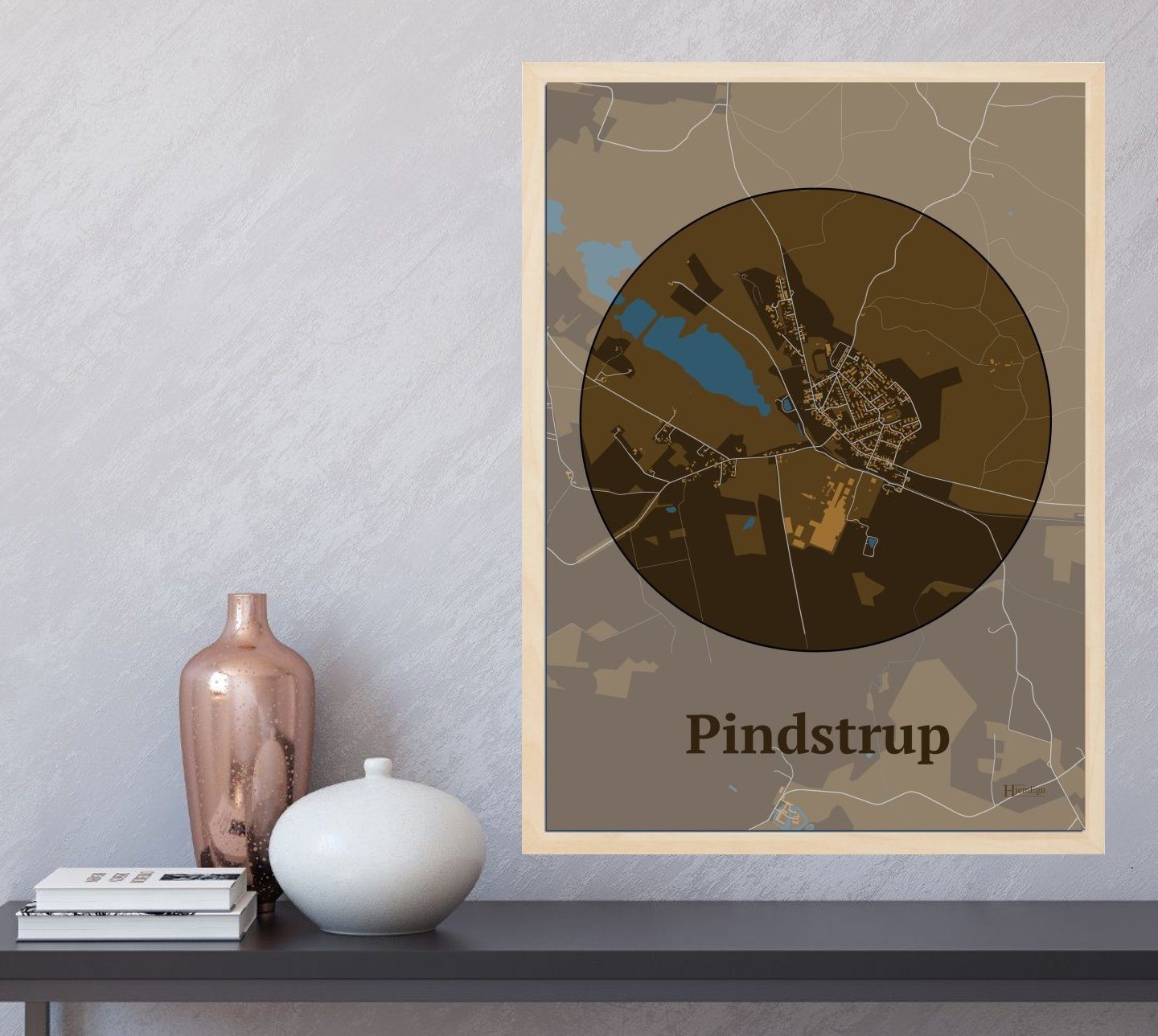 Pindstrup plakat i farve og HjemEgn.dk design centrum. Design bykort for Pindstrup