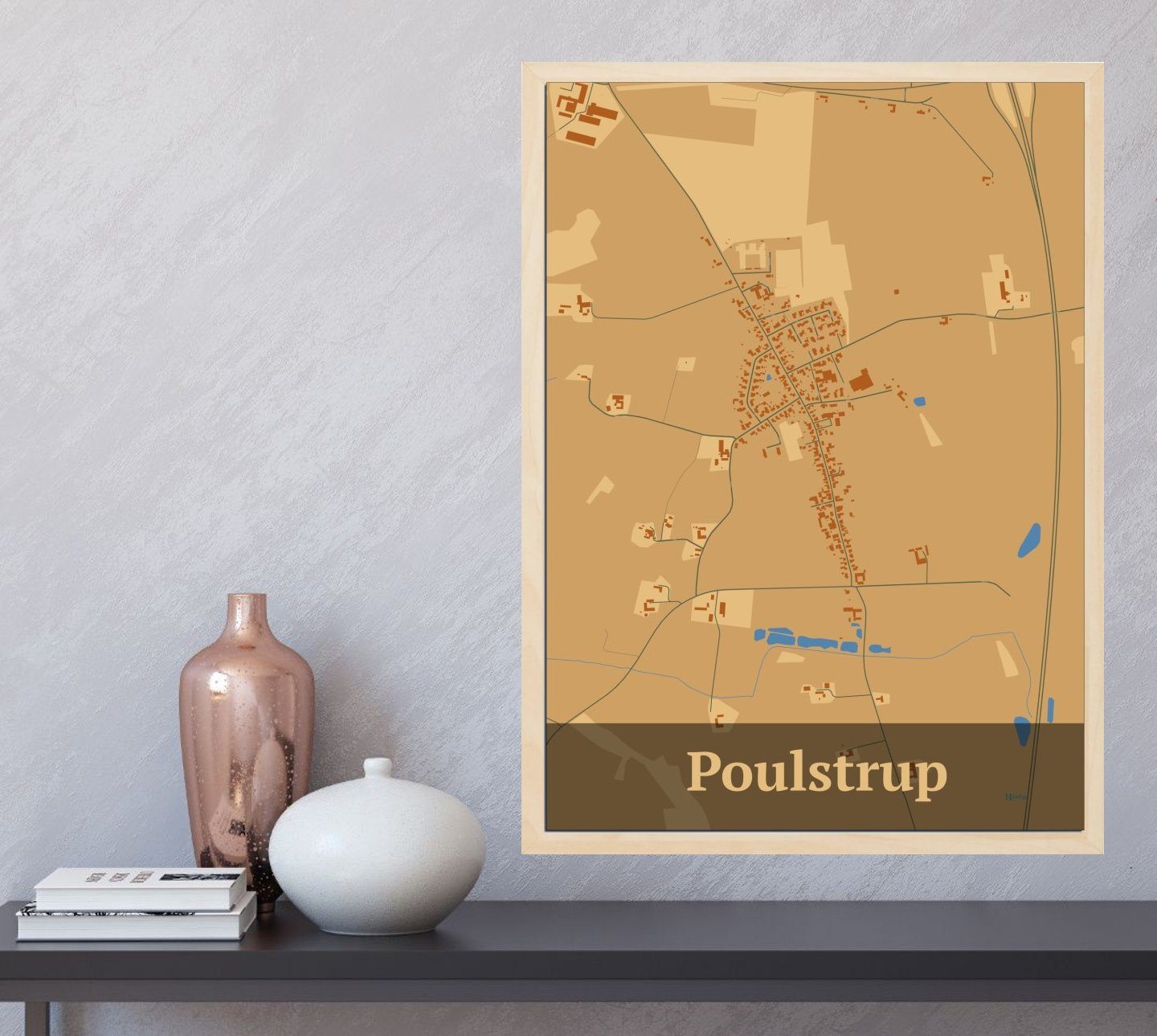 Poulstrup plakat i farve og HjemEgn.dk design firkantet. Design bykort for Poulstrup
