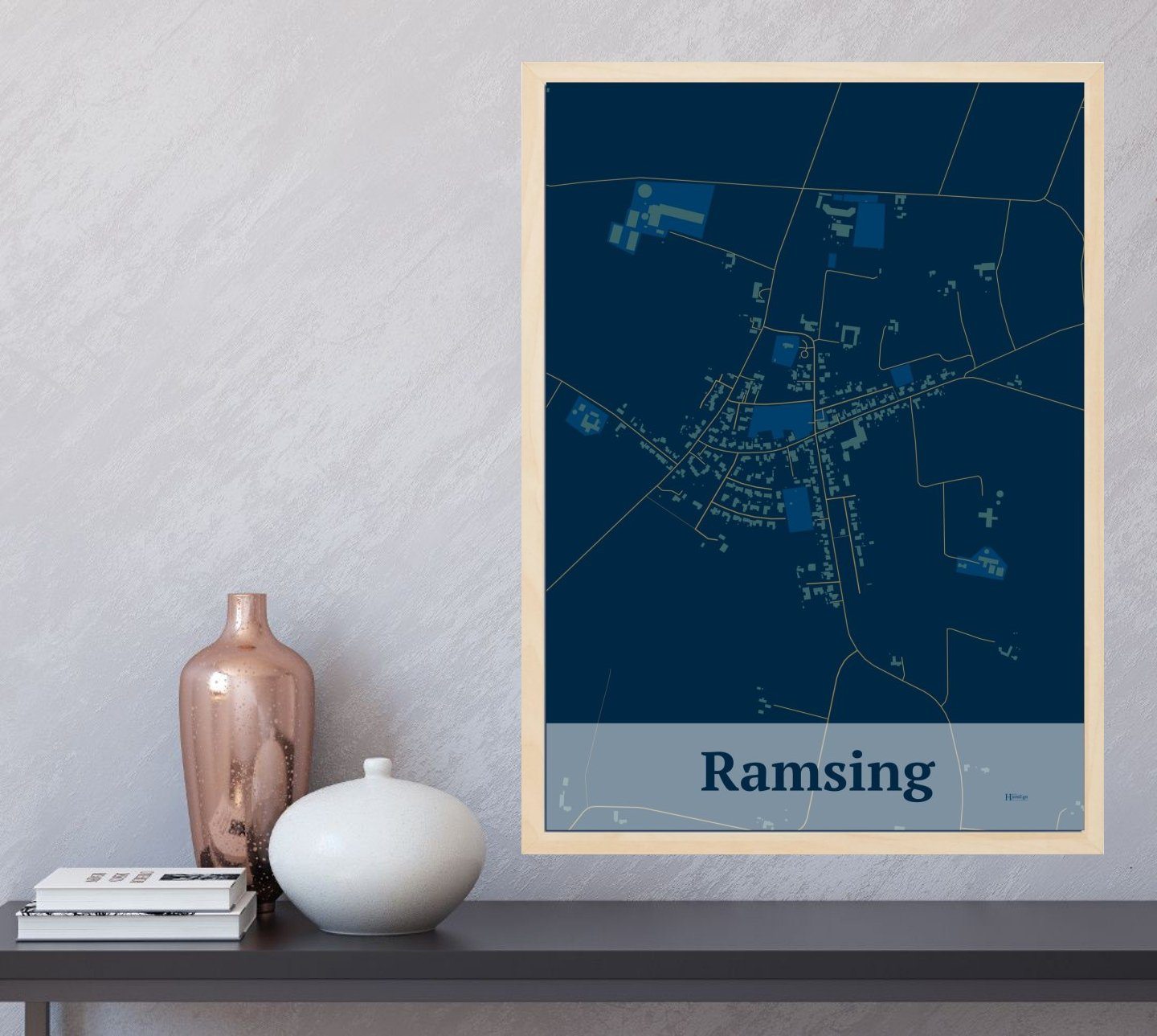 Ramsing plakat i farve og HjemEgn.dk design firkantet. Design bykort for Ramsing