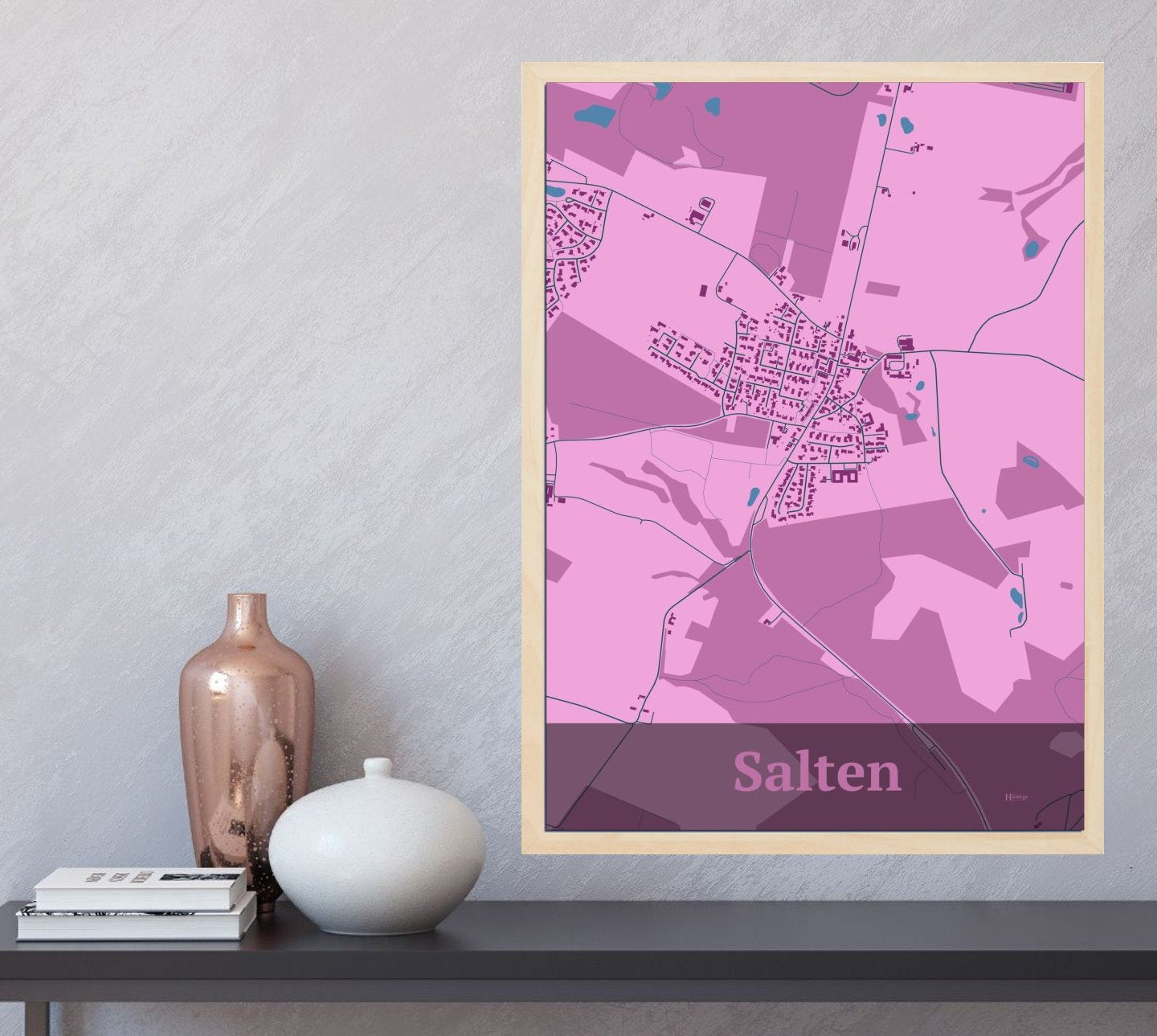 Salten plakat i farve og HjemEgn.dk design firkantet. Design bykort for Salten