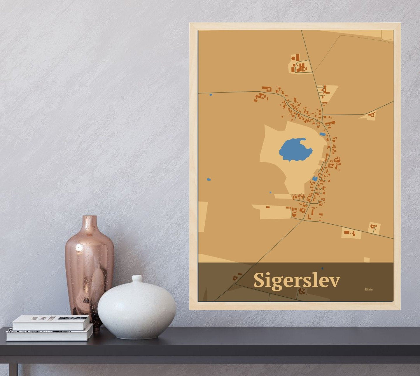 Sigerslev plakat i farve og HjemEgn.dk design firkantet. Design bykort for Sigerslev