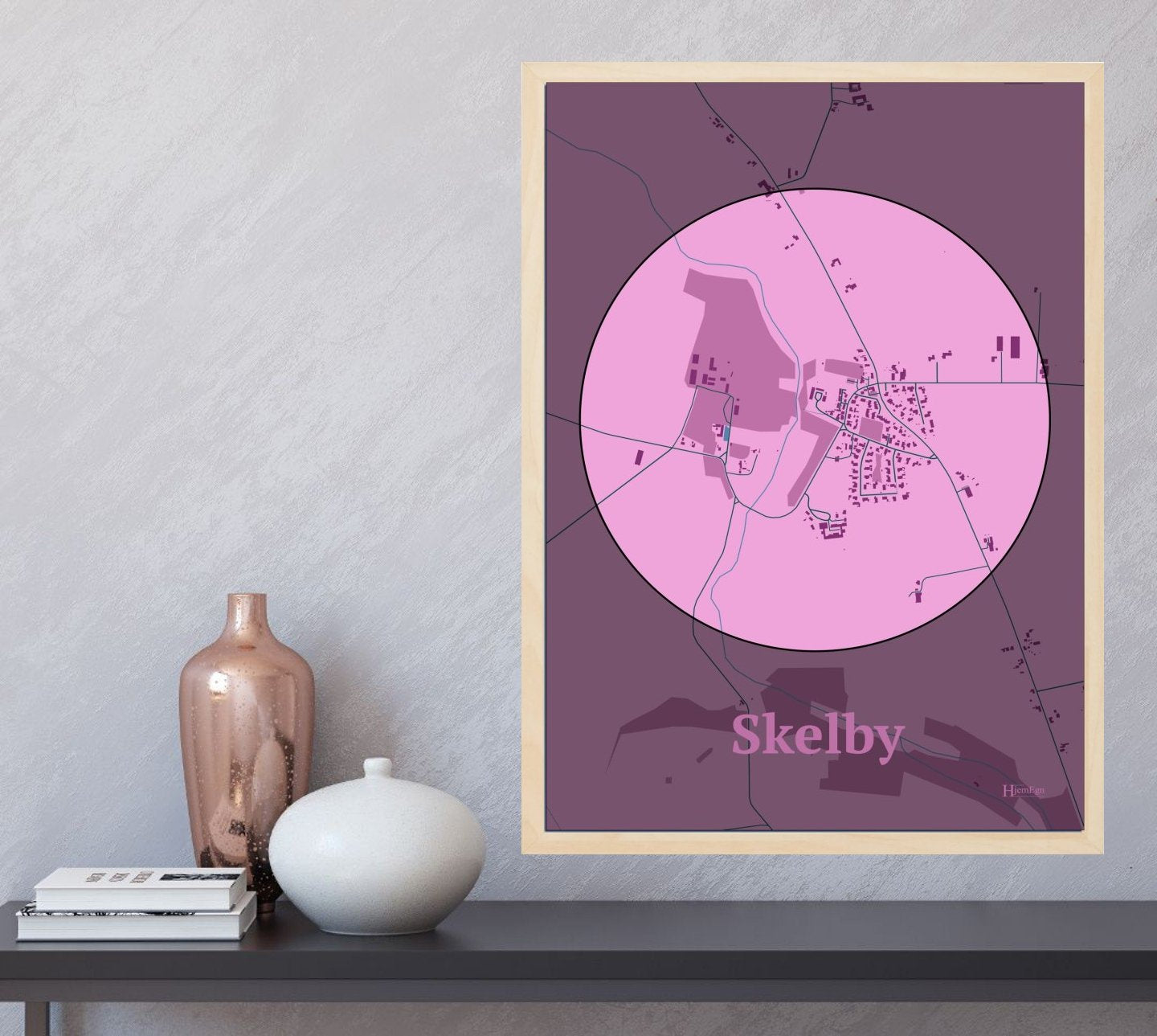 Skelby plakat i farve og HjemEgn.dk design centrum. Design bykort for Skelby