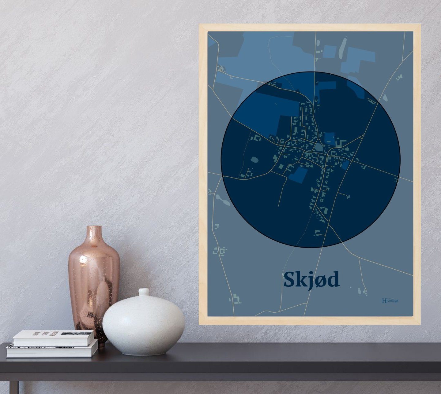 Skjød plakat i farve og HjemEgn.dk design centrum. Design bykort for Skjød