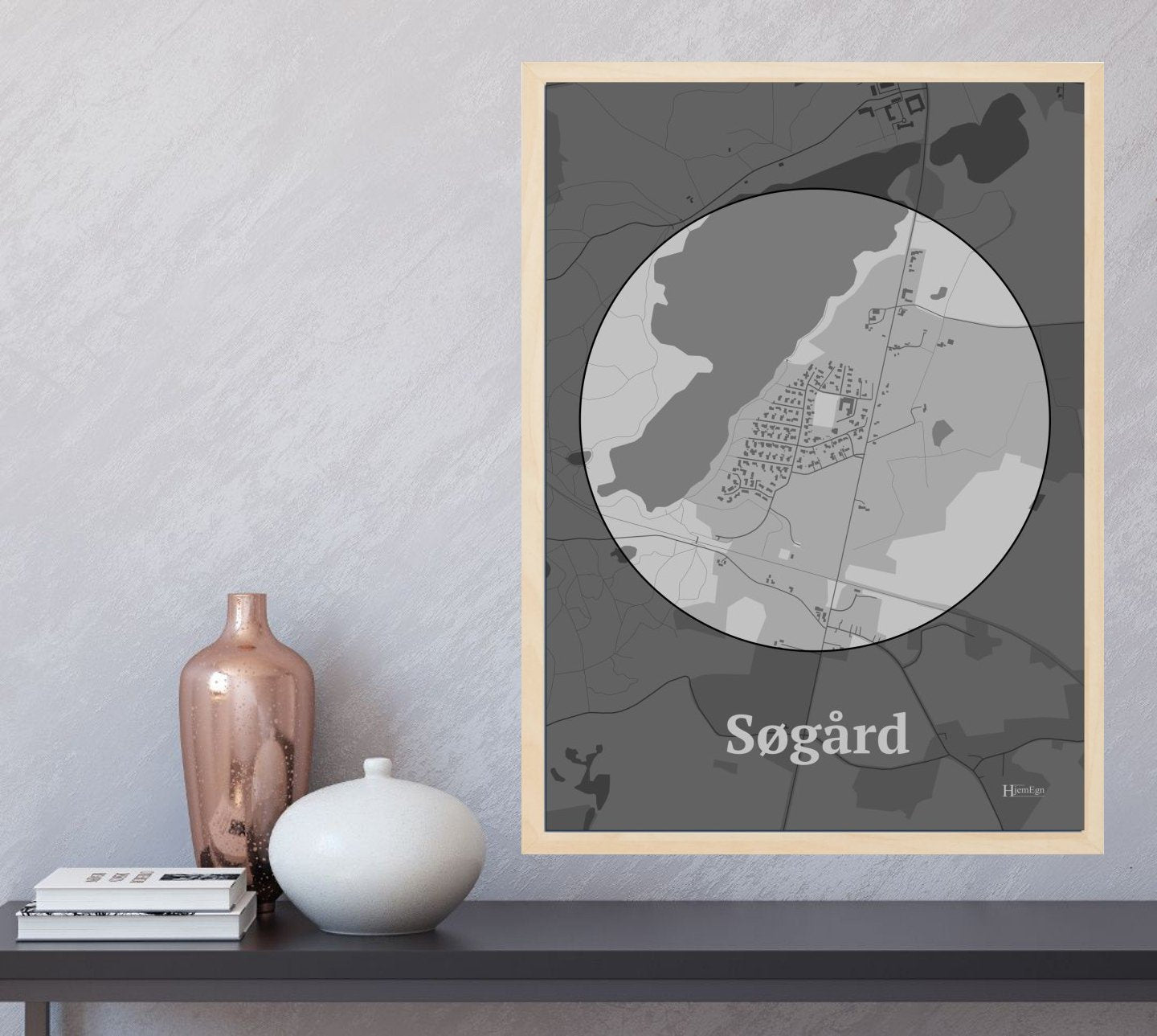 Søgård plakat i farve og HjemEgn.dk design centrum. Design bykort for Søgård