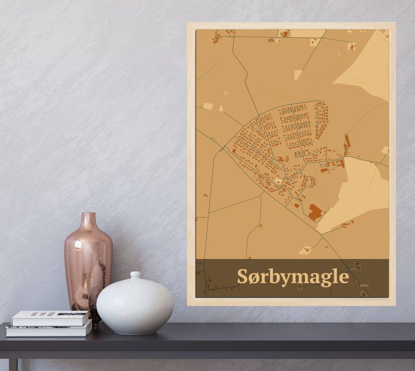 Sørbymagle plakat i farve og HjemEgn.dk design firkantet. Design bykort for Sørbymagle