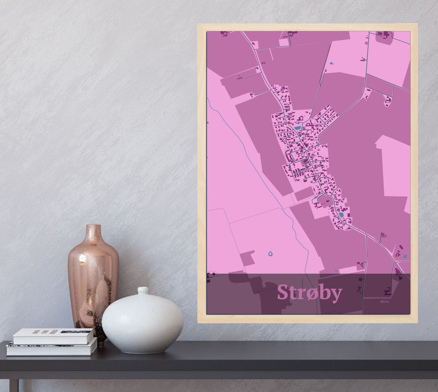 Strøby plakat i farve og HjemEgn.dk design firkantet. Design bykort for Strøby