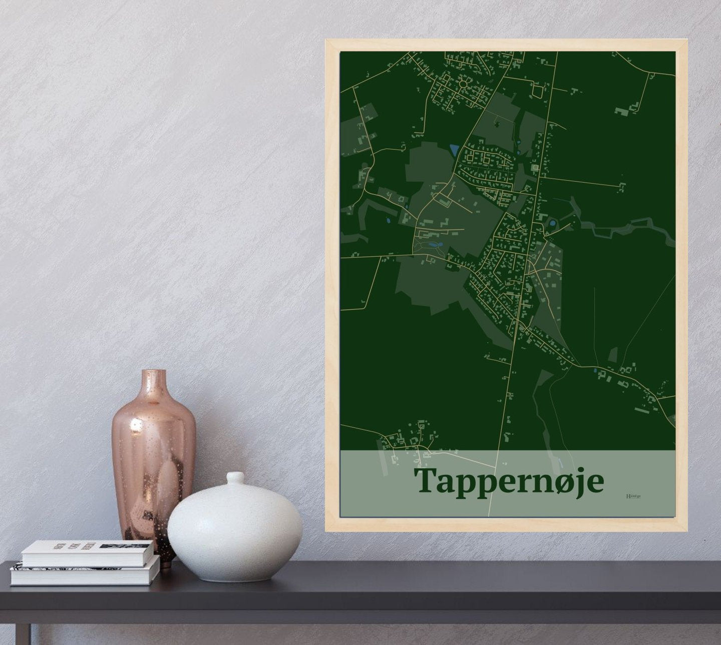 Tappernøje plakat i farve og HjemEgn.dk design firkantet. Design bykort for Tappernøje