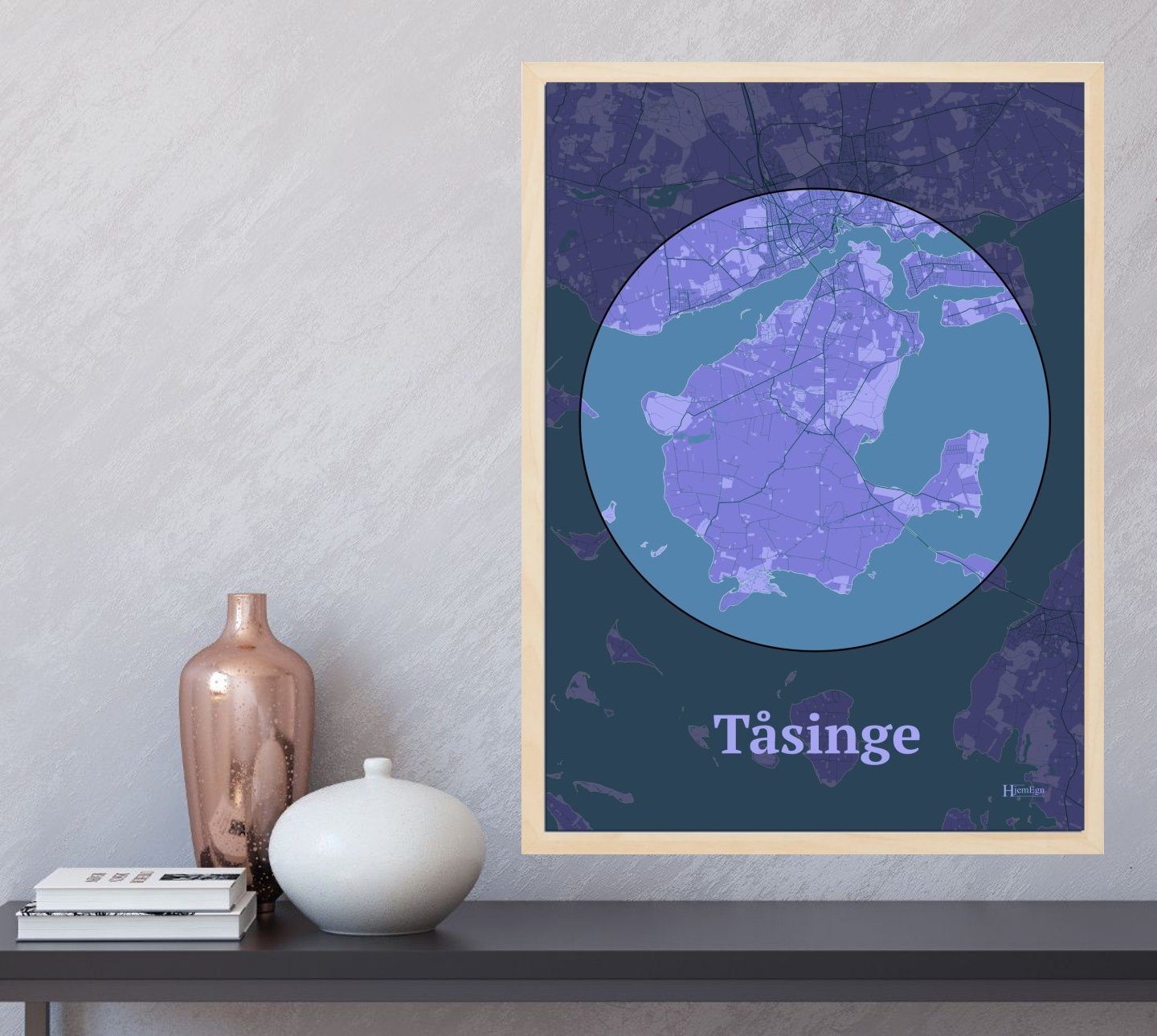 Tåsinge plakat i farve og HjemEgn.dk design centrum. Design ø-kort for Tåsinge