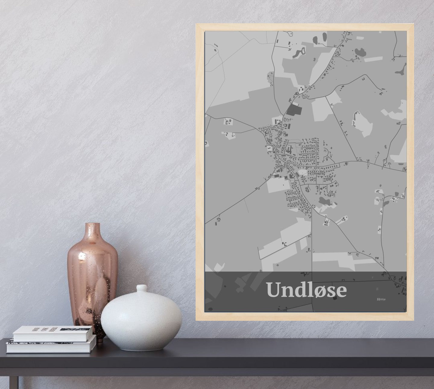 Undløse plakat i farve og HjemEgn.dk design firkantet. Design bykort for Undløse