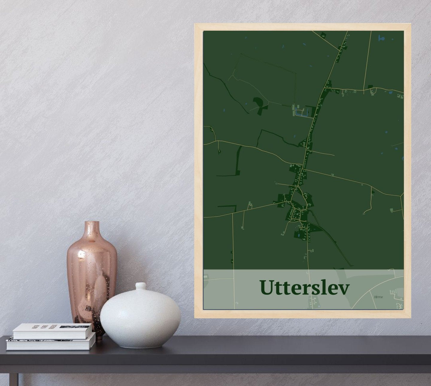 Utterslev plakat i farve og HjemEgn.dk design firkantet. Design bykort for Utterslev