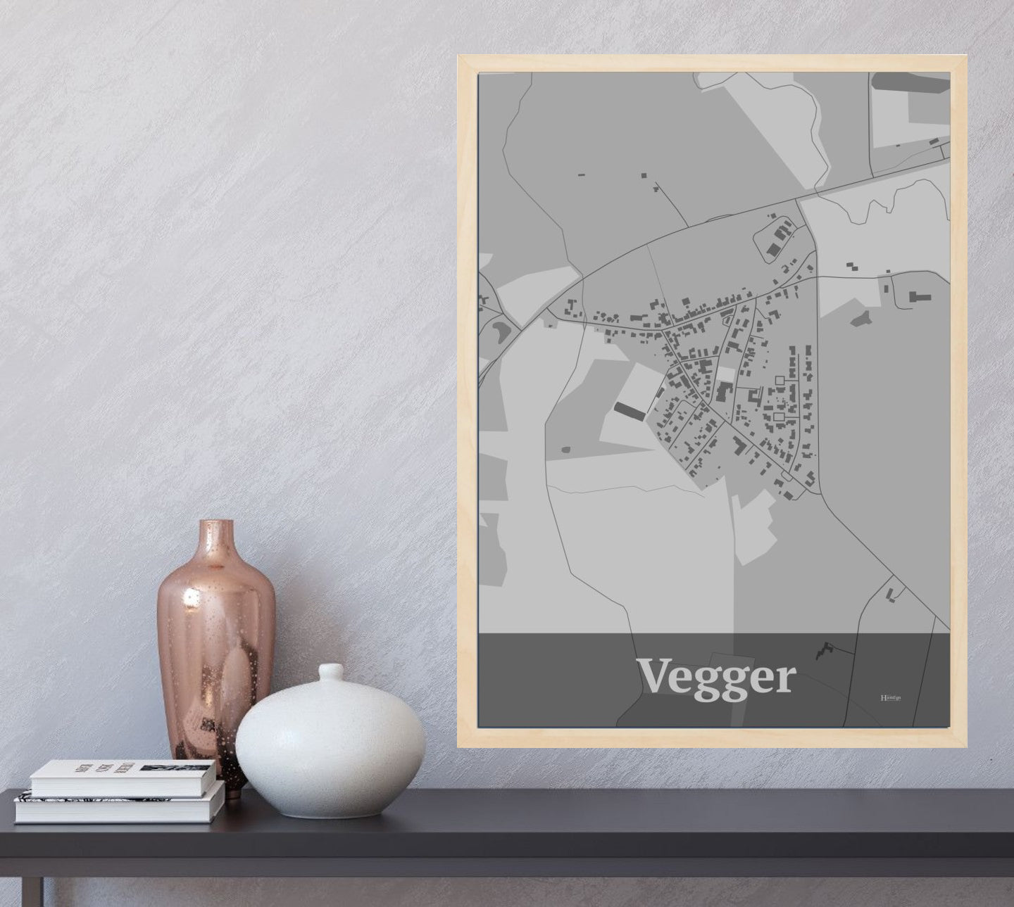 Vegger plakat i farve og HjemEgn.dk design firkantet. Design bykort for Vegger