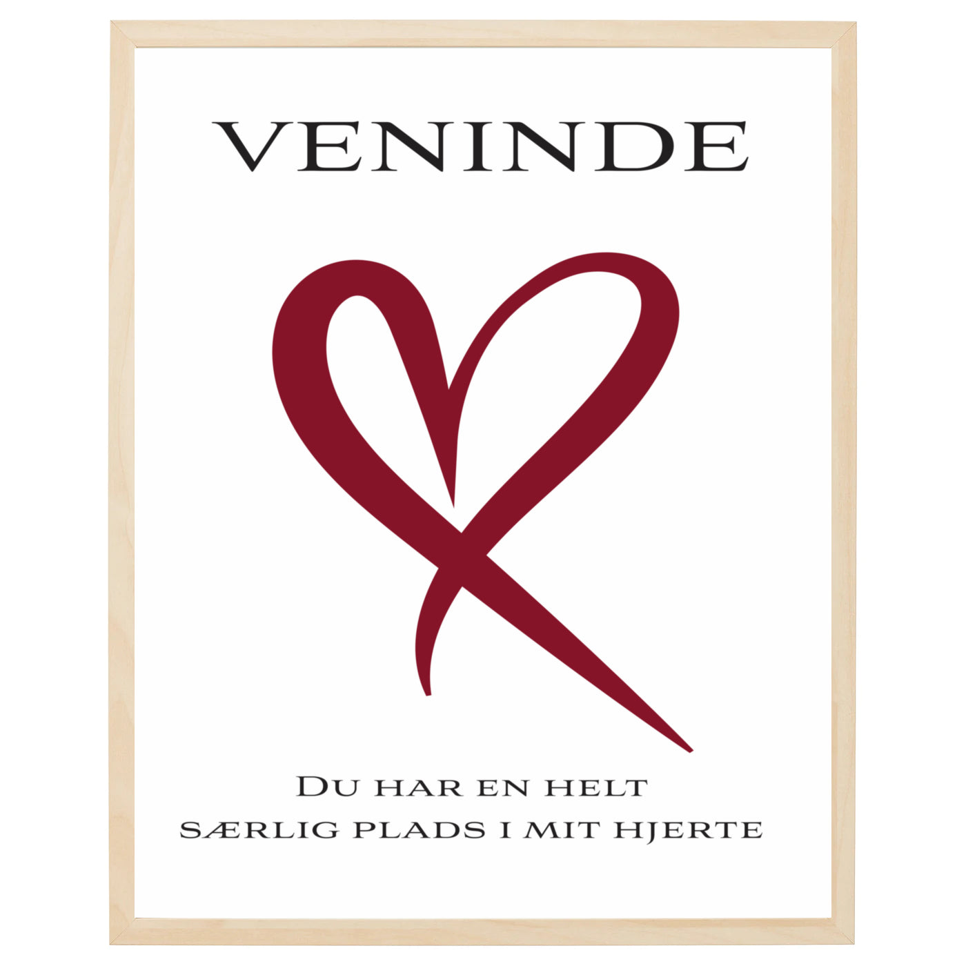plakat viser ordet 'veninde' med et hjerte i rød