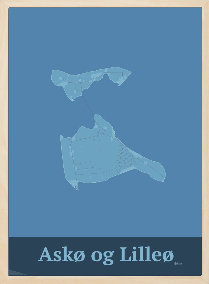 Ask- Og Lilleø plakat i farve pastel blå og HjemEgn.dk design firkantet. Design ø-kort for Ask- Og Lilleø