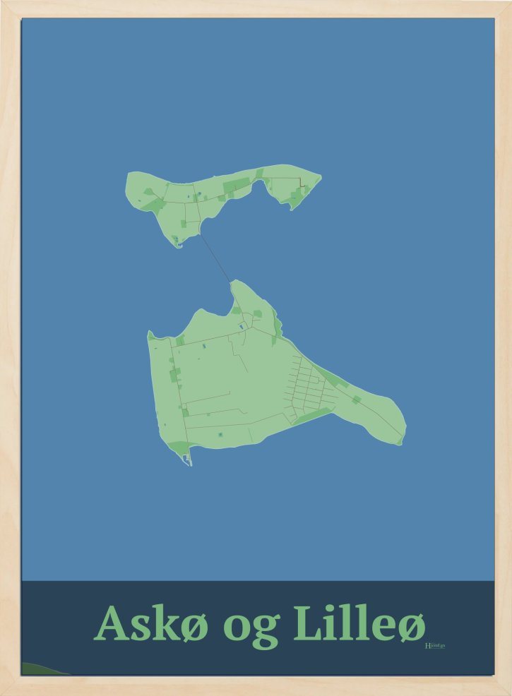 Ask- Og Lilleø plakat i farve pastel grøn og HjemEgn.dk design firkantet. Design ø-kort for Ask- Og Lilleø