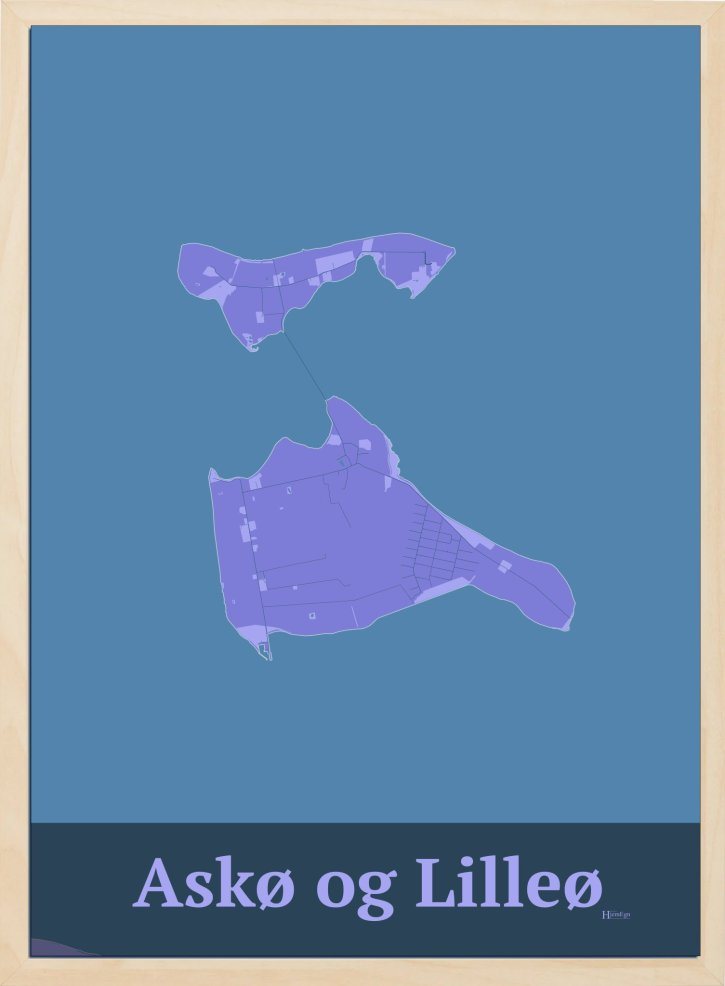 Ask- Og Lilleø plakat i farve pastel lilla og HjemEgn.dk design firkantet. Design ø-kort for Ask- Og Lilleø