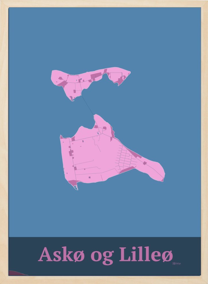 Ask- Og Lilleø plakat i farve pastel rød og HjemEgn.dk design firkantet. Design ø-kort for Ask- Og Lilleø