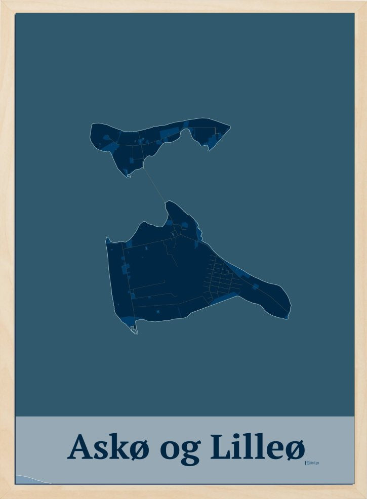 Ask- Og Lilleø plakat i farve mørk blå og HjemEgn.dk design firkantet. Design ø-kort for Ask- Og Lilleø