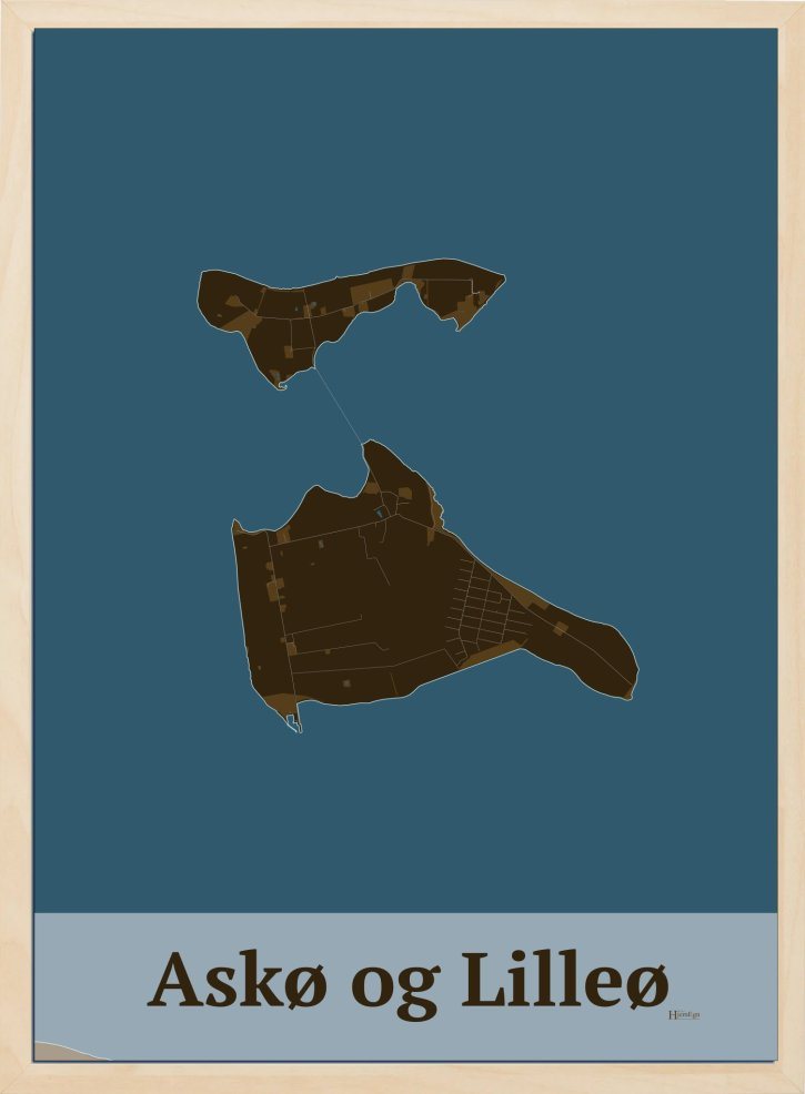 Ask- Og Lilleø plakat i farve mørk brun og HjemEgn.dk design firkantet. Design ø-kort for Ask- Og Lilleø