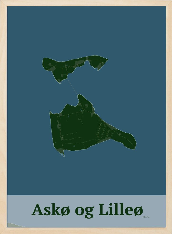 Ask- Og Lilleø plakat i farve mørk grøn og HjemEgn.dk design firkantet. Design ø-kort for Ask- Og Lilleø