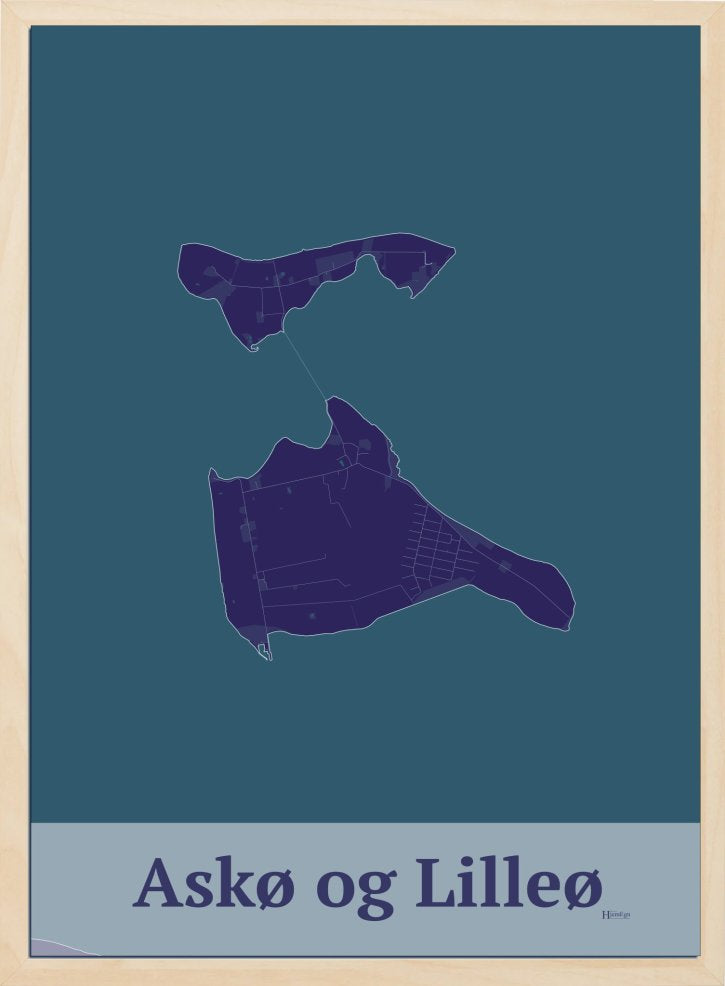 Ask- Og Lilleø plakat i farve mørk lilla og HjemEgn.dk design firkantet. Design ø-kort for Ask- Og Lilleø