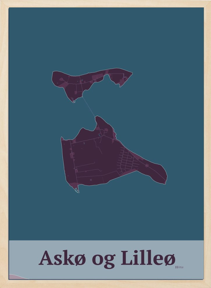 Ask- Og Lilleø plakat i farve mørk rød og HjemEgn.dk design firkantet. Design ø-kort for Ask- Og Lilleø
