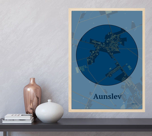 Aunslev plakat i farve  og HjemEgn.dk design centrum. Design bykort for Aunslev