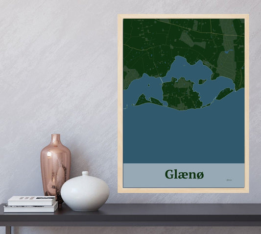 Glænø plakat i farve  og HjemEgn.dk design firkantet. Design ø-kort for Glænø