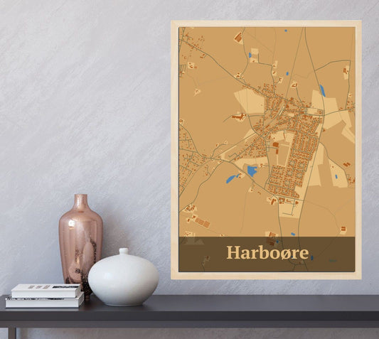 Harboøre plakat i farve  og HjemEgn.dk design firkantet. Design bykort for Harboøre