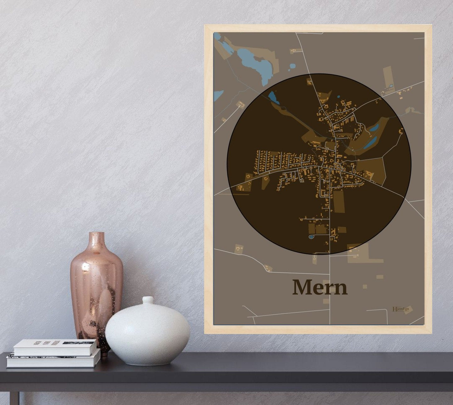 Mern plakat i farve  og HjemEgn.dk design centrum. Design bykort for Mern