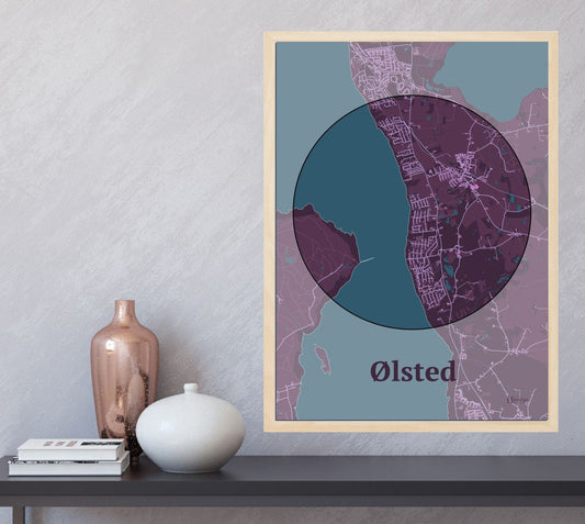 Ølsted plakat i farve  og HjemEgn.dk design centrum. Design bykort for Ølsted