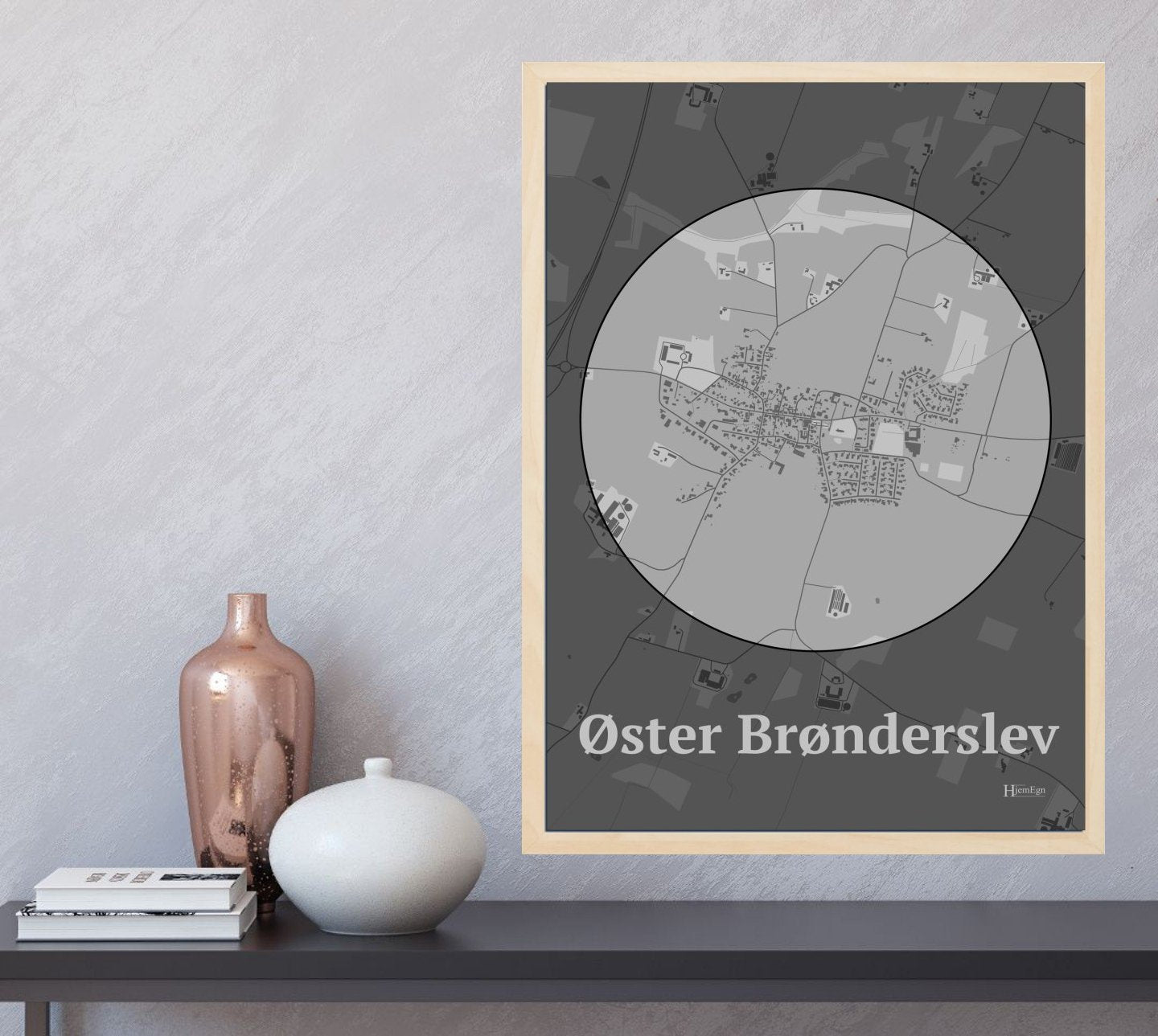 Øster Brønderslev plakat i farve  og HjemEgn.dk design centrum. Design bykort for Øster Brønderslev