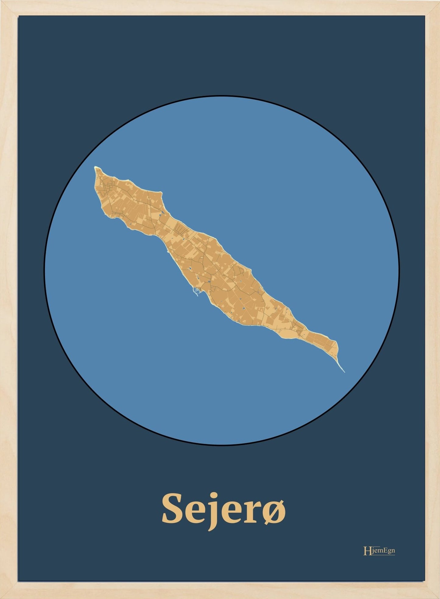 Sejerø plakat i farve pastel brun og HjemEgn.dk design centrum. Design ø-kort for Sejerø